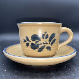 Pfaltzgraff Folk Art Coffe/Tea Cup & Saucer Set Floral Blue/Tan-replacement dish